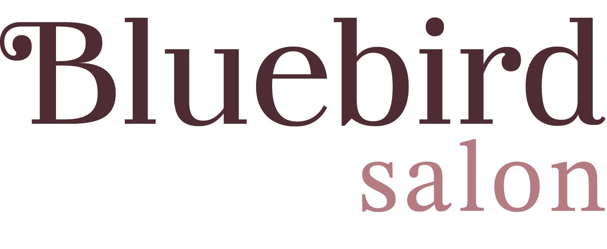 Word cloud featuring the words "Bluebird salon" with "Bluebird" in larger, dark purple text and "salon" in smaller, pink text.