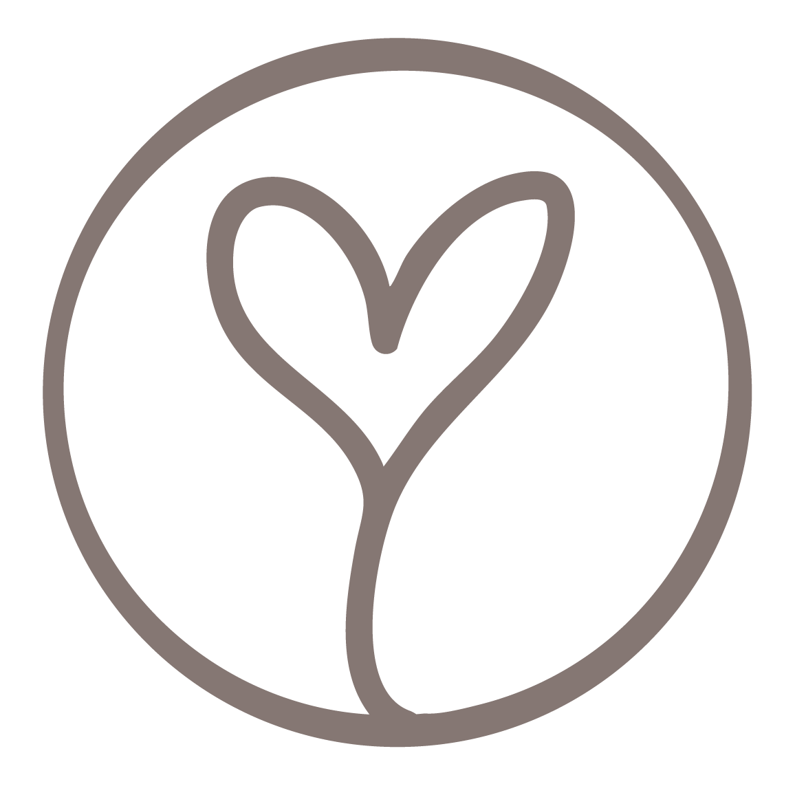 Logo for Rehabiliteringsklinikken – håndtegnet spire i cirkel, symbol på udvikling, omsorg og psykologisk rehabilitering.
