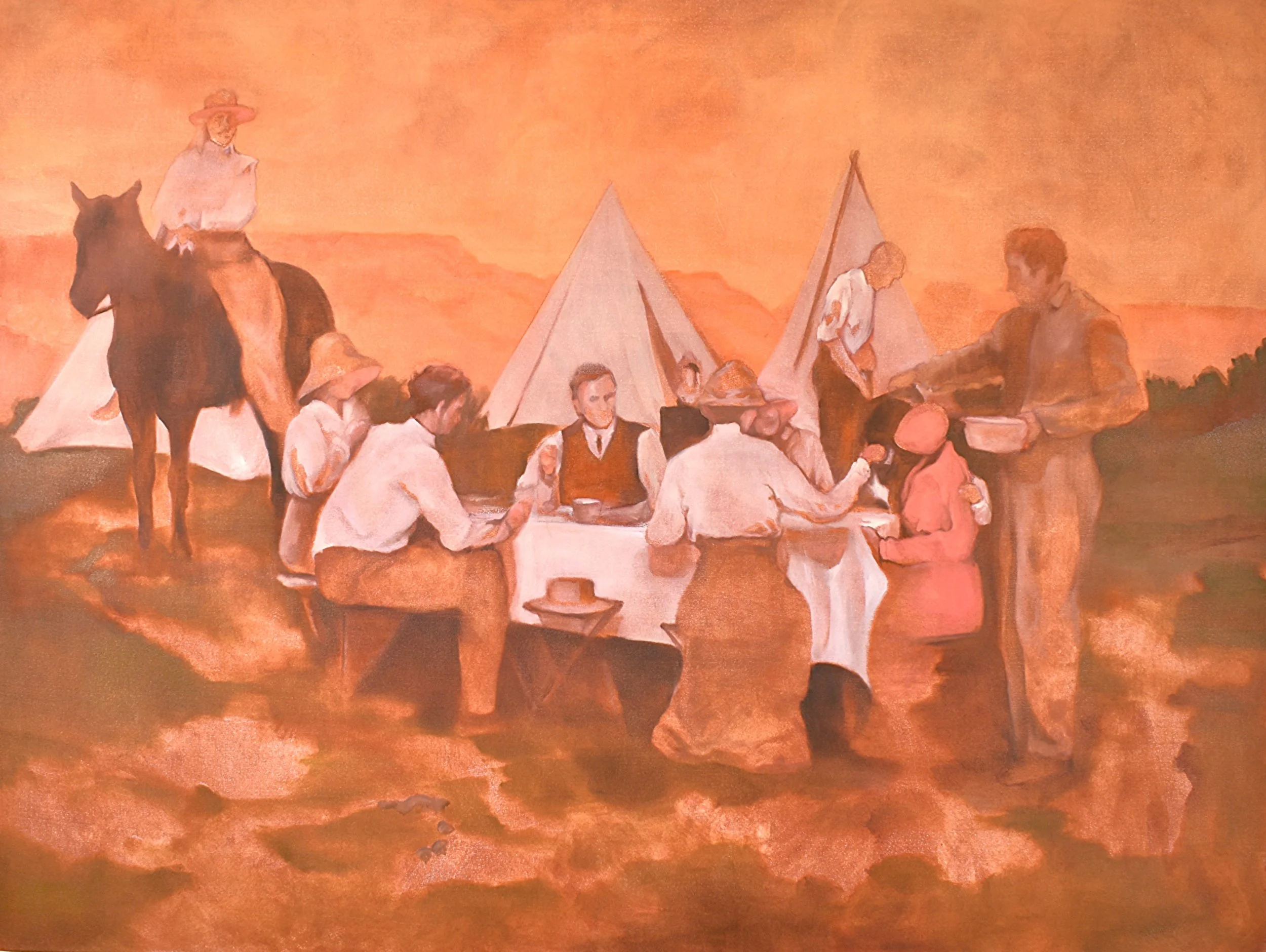 Rooftop Picnic, oil on canvas, 36"x48", 2025