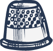 Illustration of a blue and white thimble.