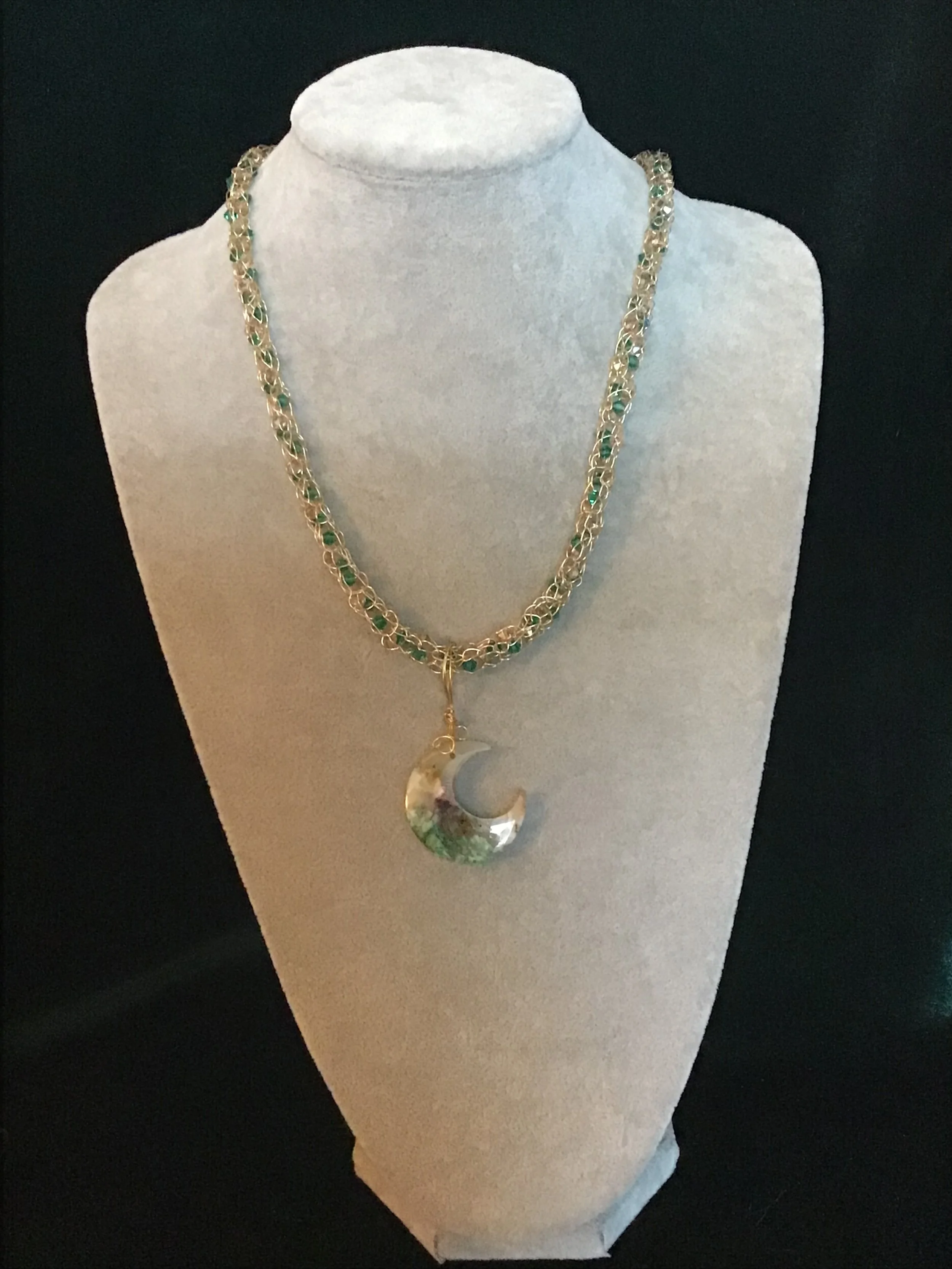 Handmade necklace chain with Moss Agate gemstone pendant