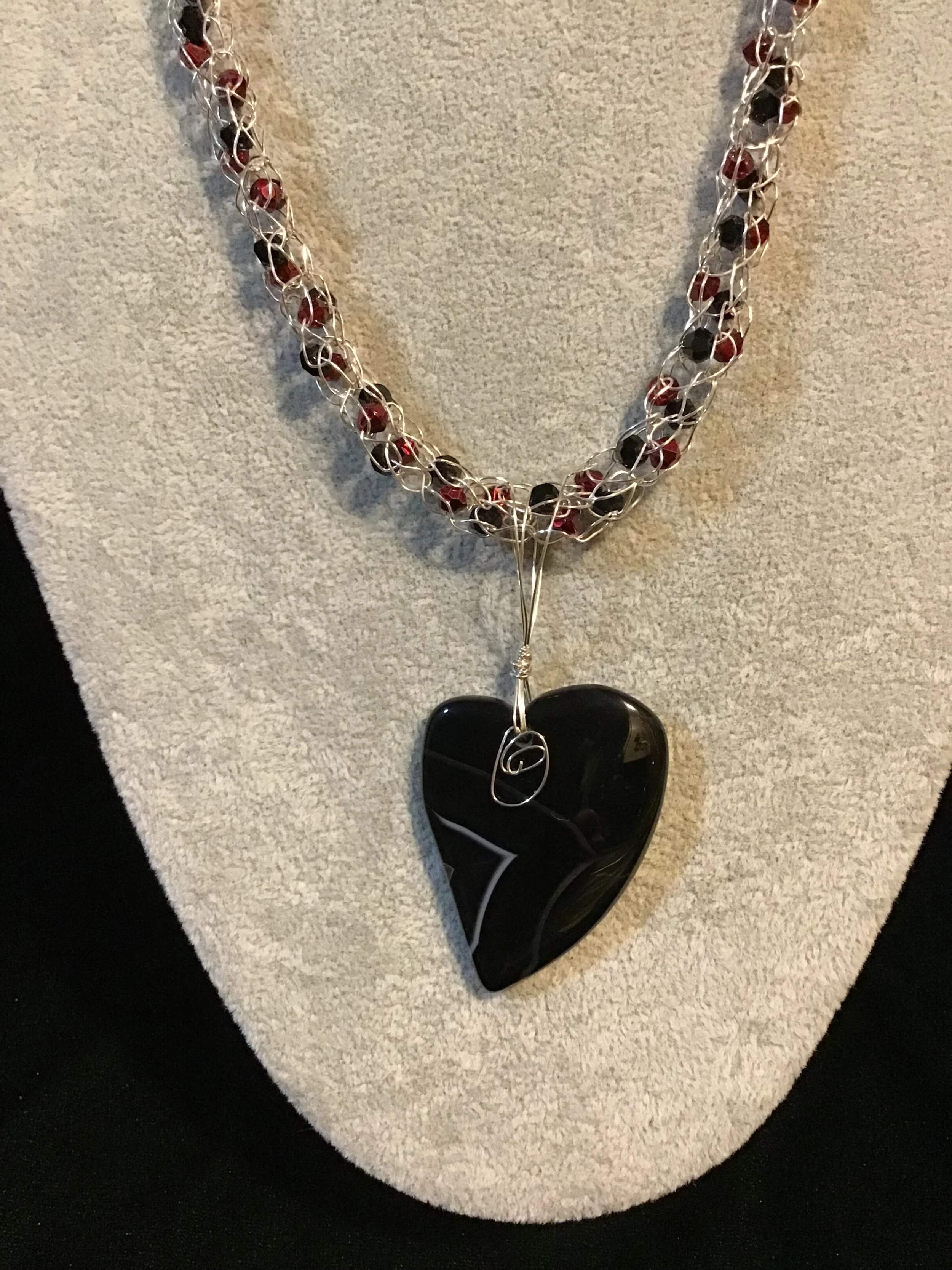 handmade necklace chain with Freeform Heart of Black Onyx gemstone pendant
