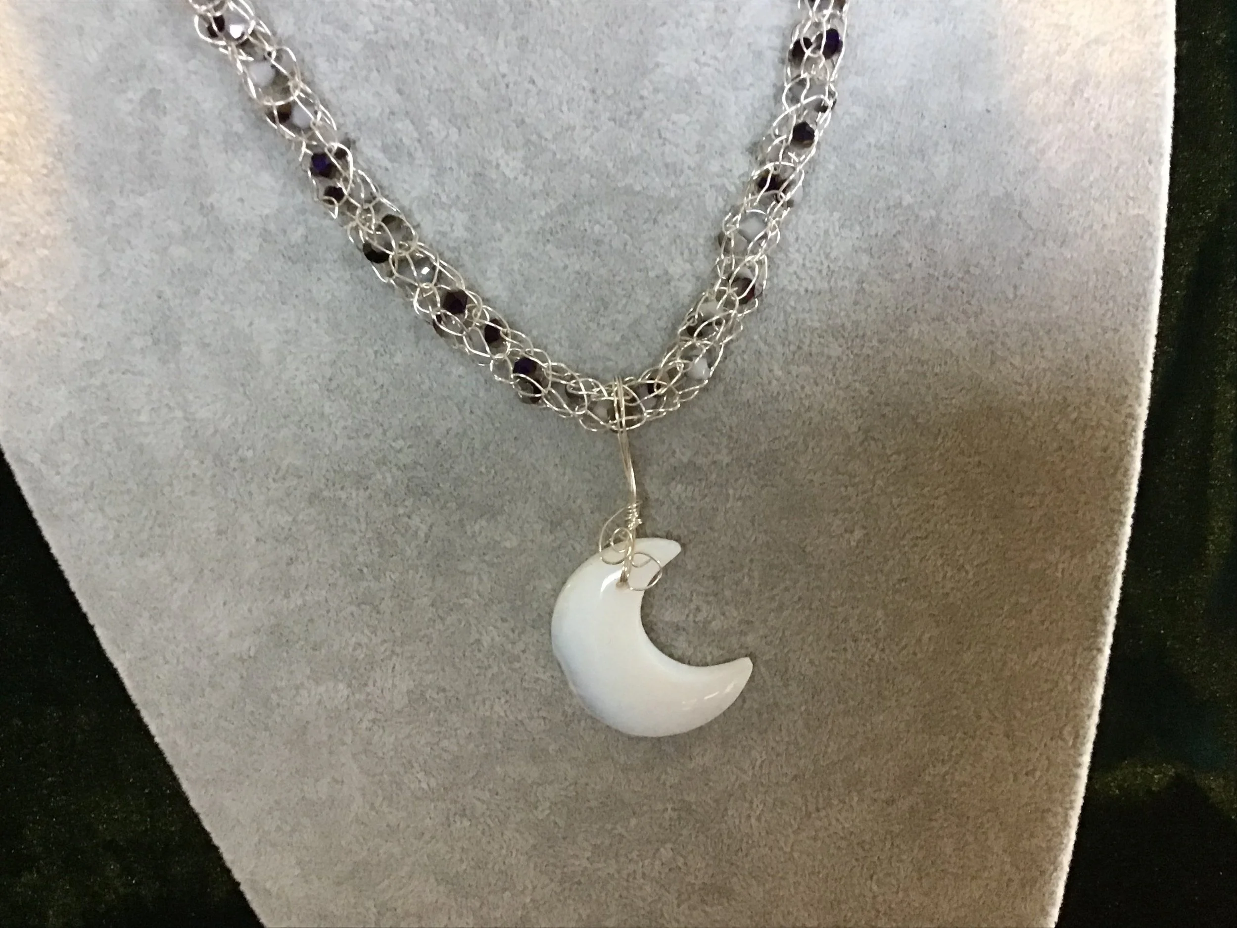 handmade necklace chain with Dendrite crescent moon gemstone pendant