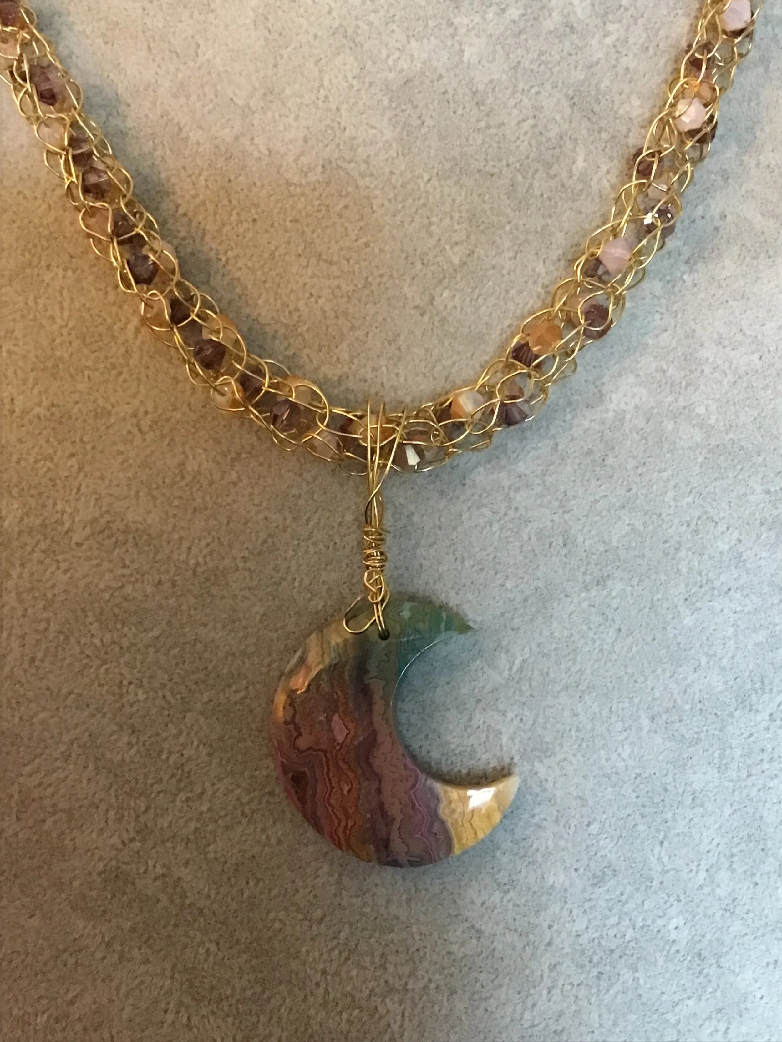 Handmade necklace chain with Moss Agate gemstone pendant