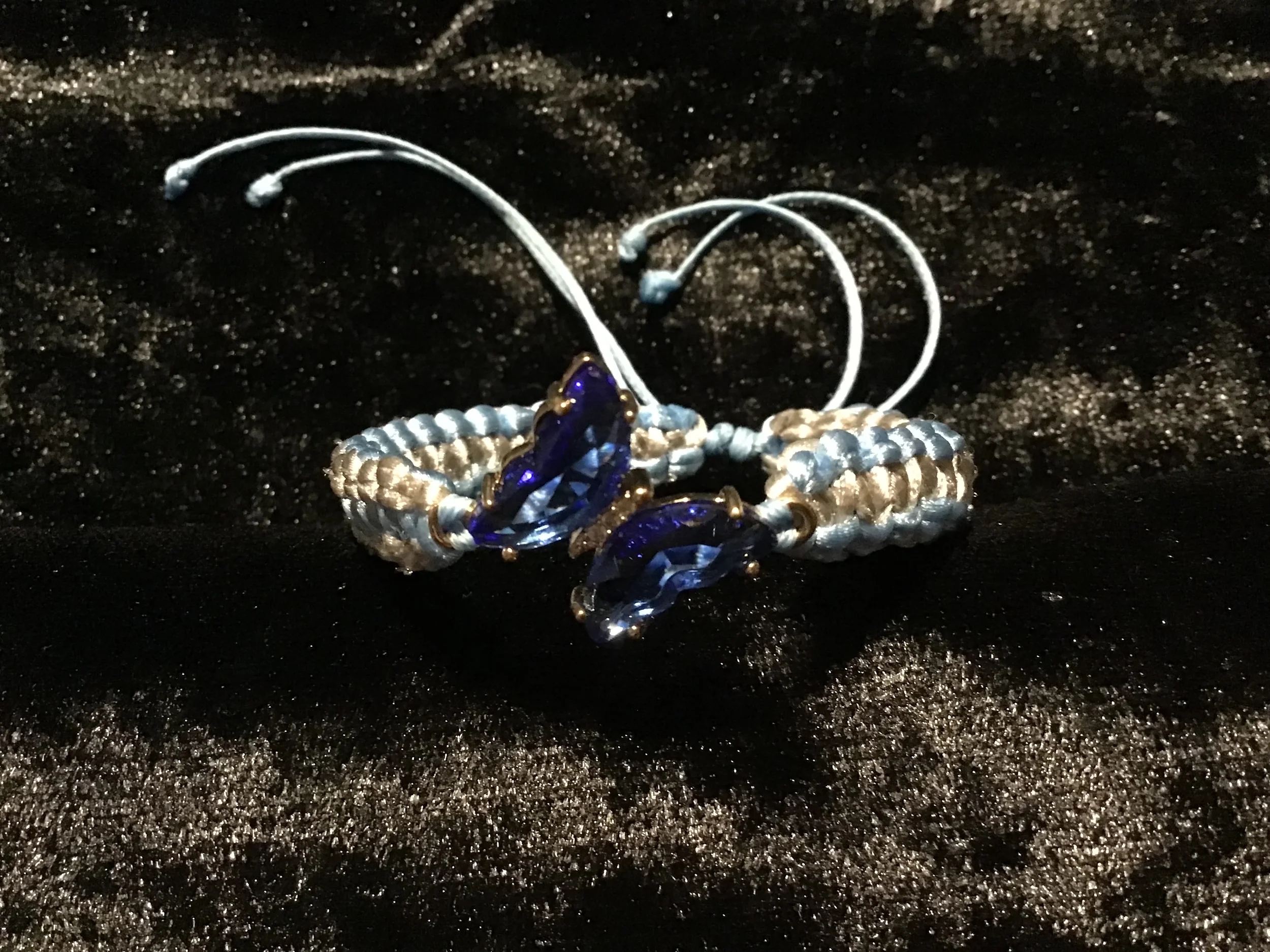 Handmade Macrame Bracelet with Crystal Butterfly Centerpiece