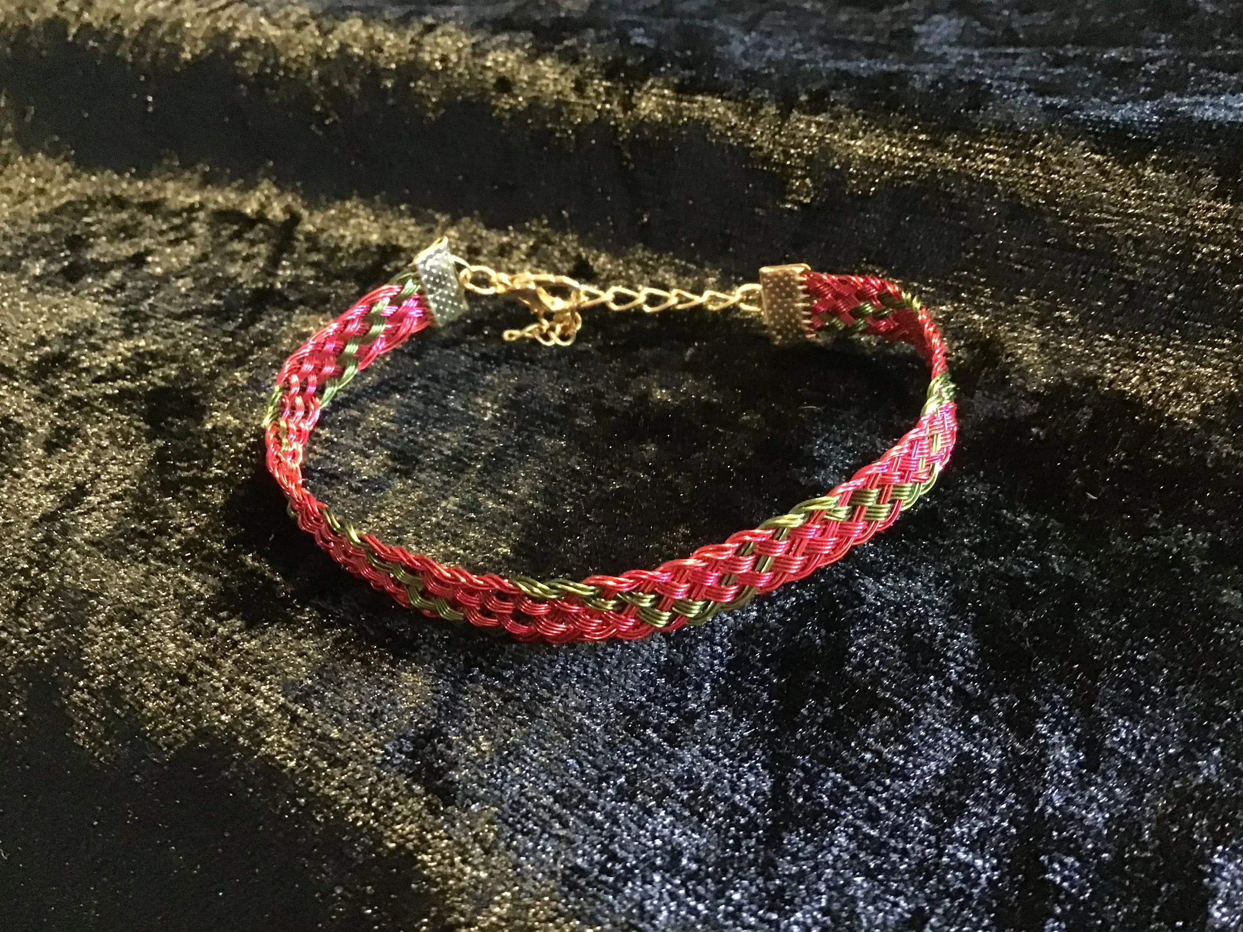 Hand woven wire Kumihimo adjustable colored bracelet.