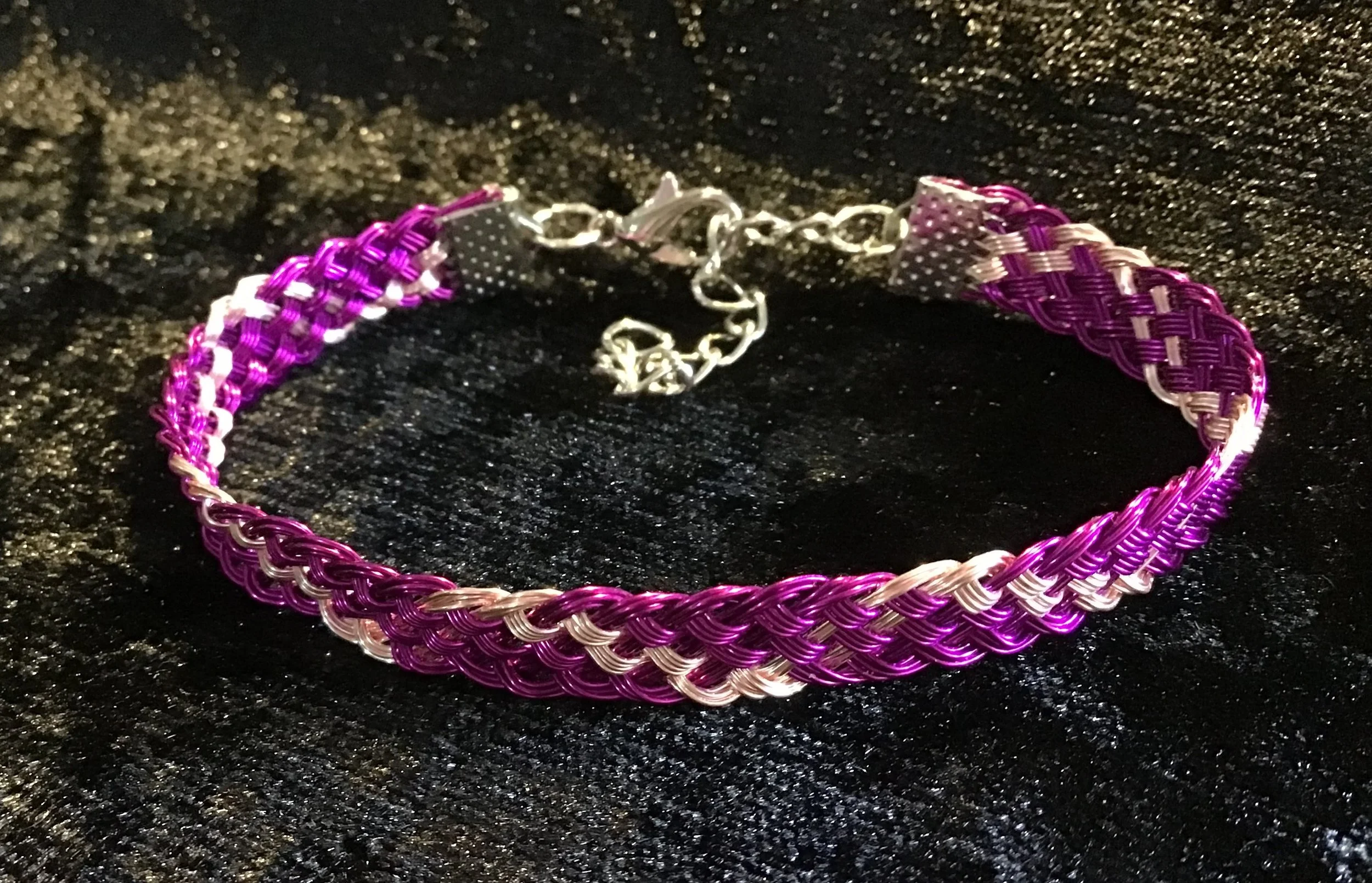 Hand woven wire Kumihimo adjustable colored bracelet.