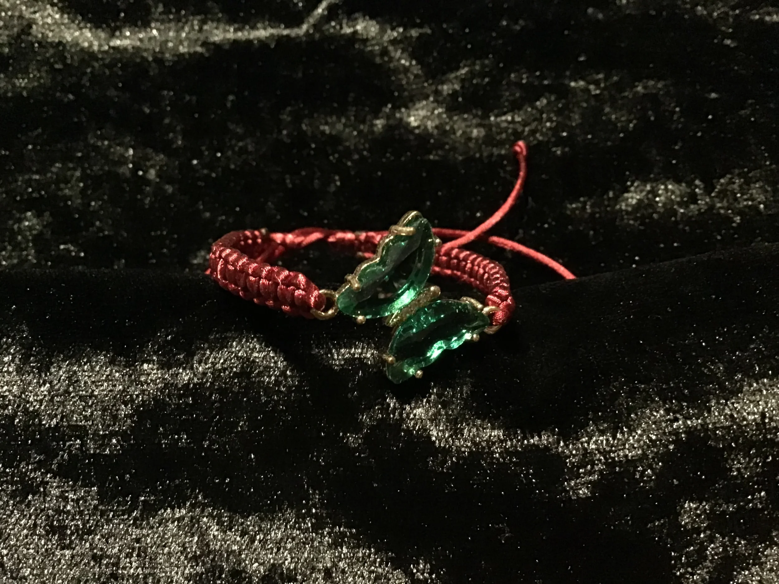 Macrame Bracelet with Crystal Butterfly Centerpiece