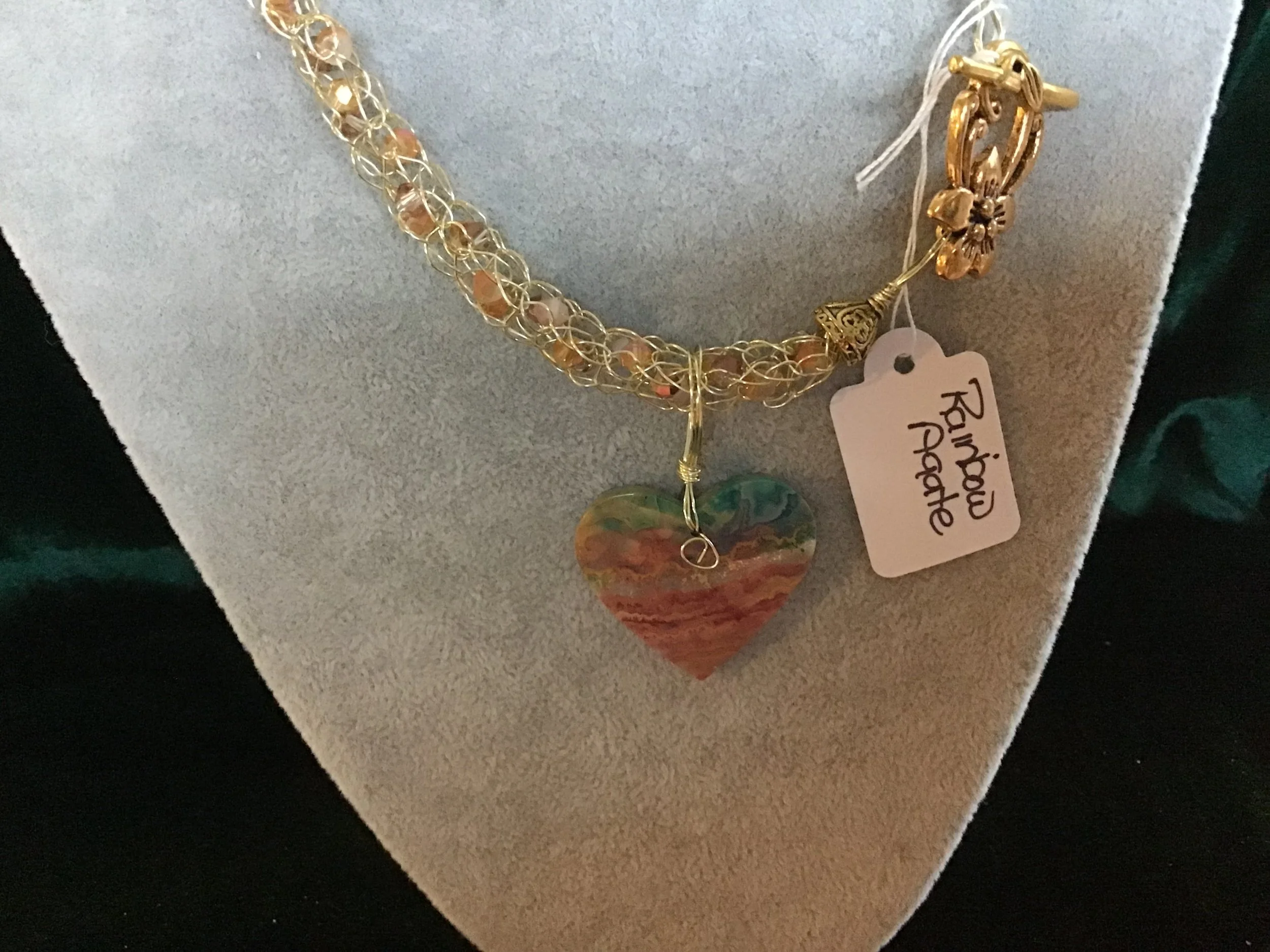 handmade necklace chain with Rainbow Agate gemstone pendant