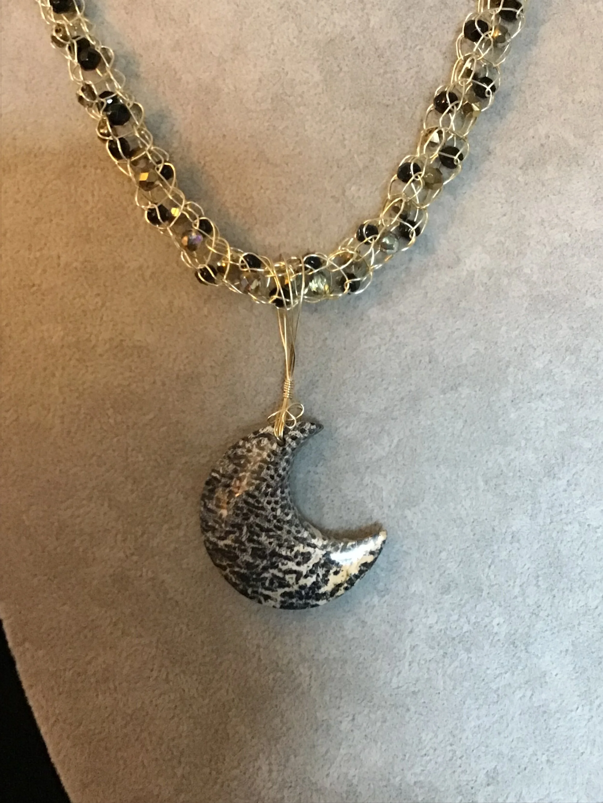 Handmade necklace chain with Spotted Jasper gemstone pendant