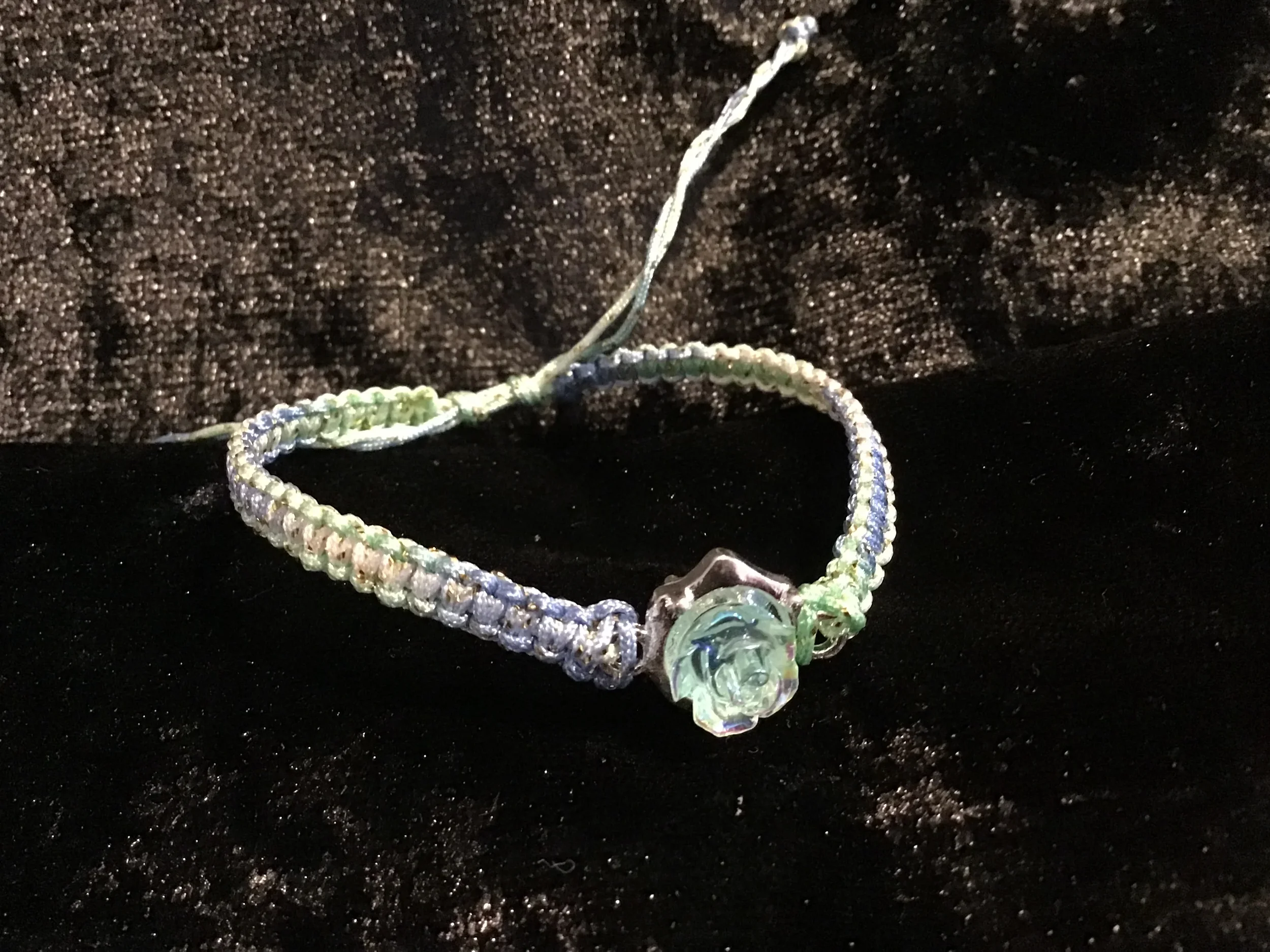 Handmade Macrame Bracelet with Rose Centerpiece