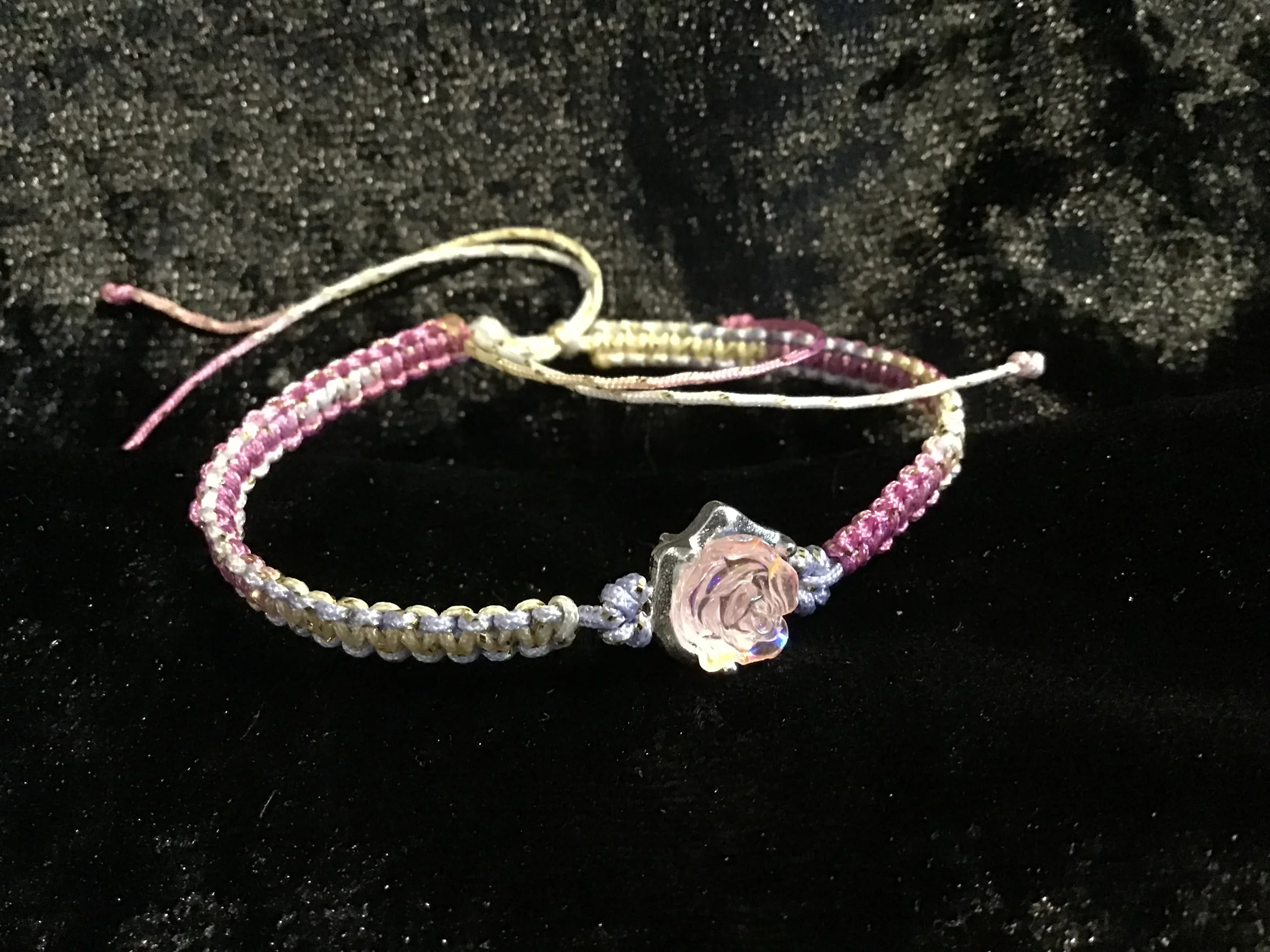 Handmade Macrame Bracelet with Rose Centerpiece