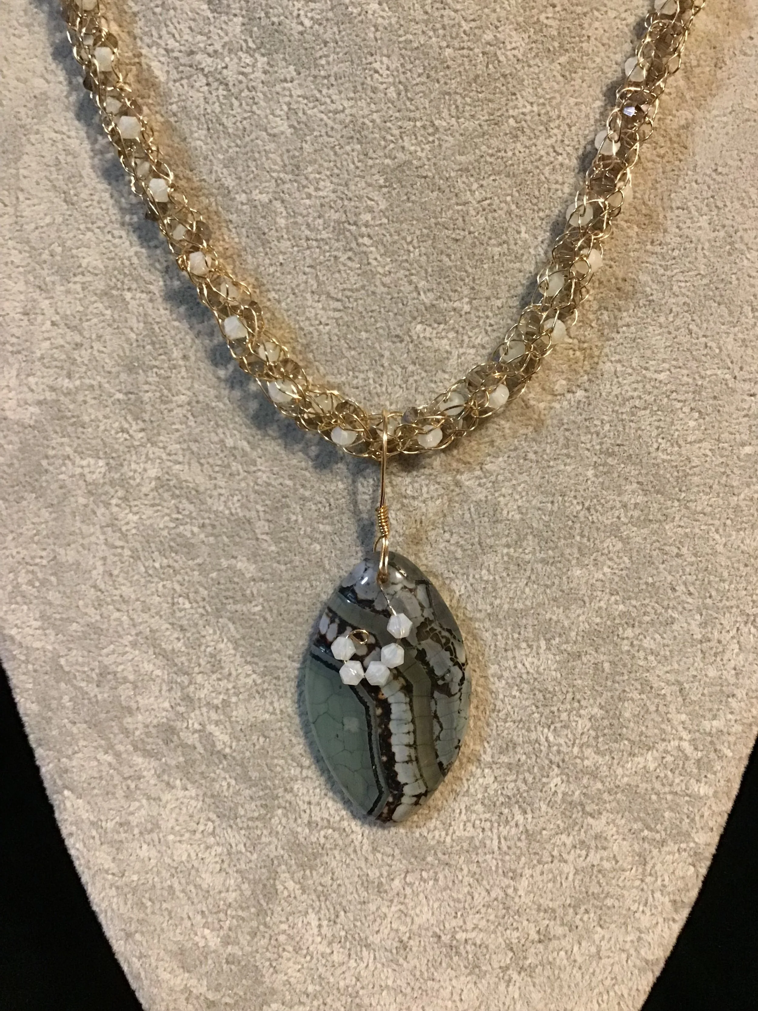 Handmade necklace chain with Striped Agate gemstone pendant