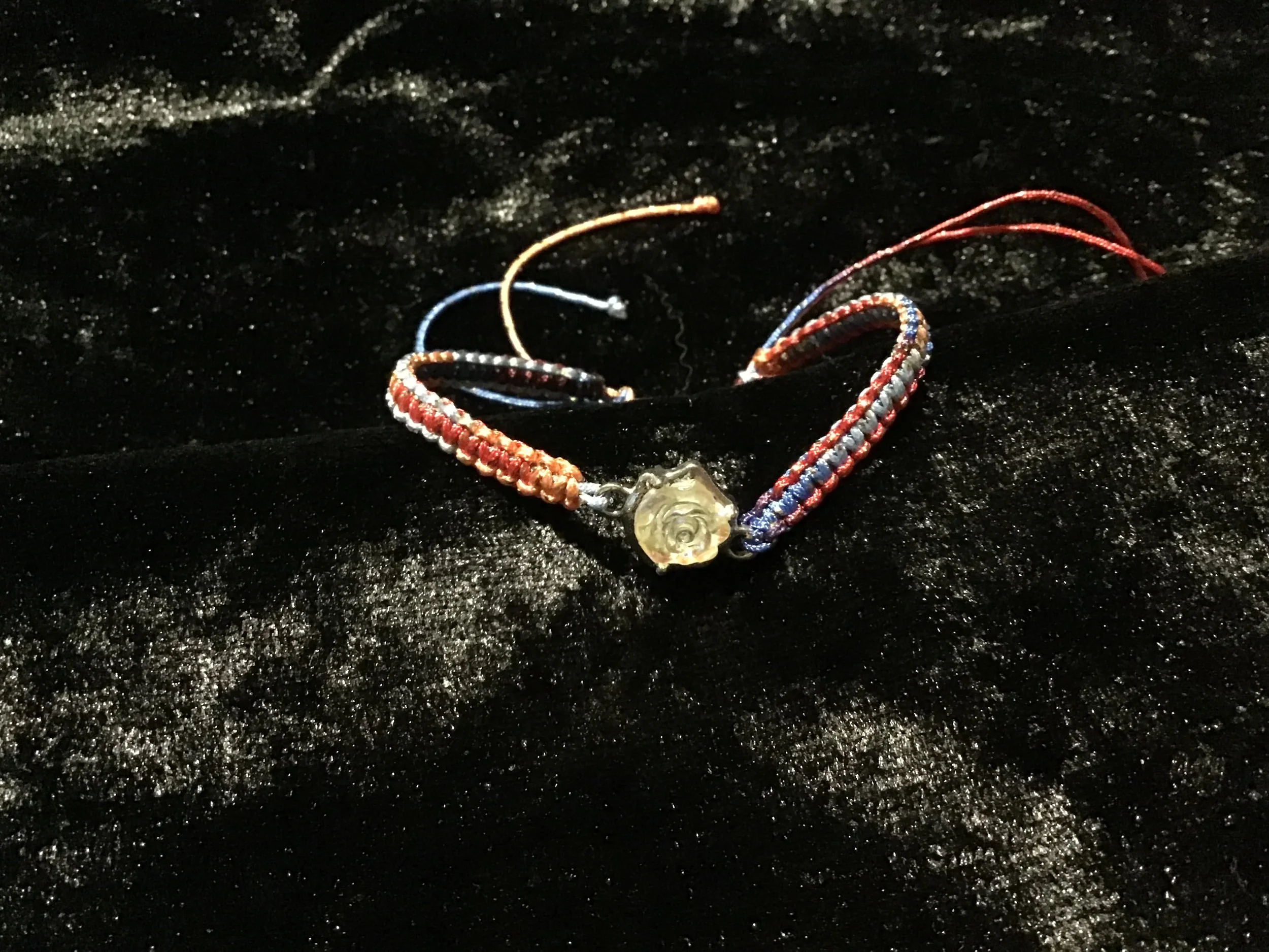 Handmade Macrame Bracelet with Rose Centerpiece