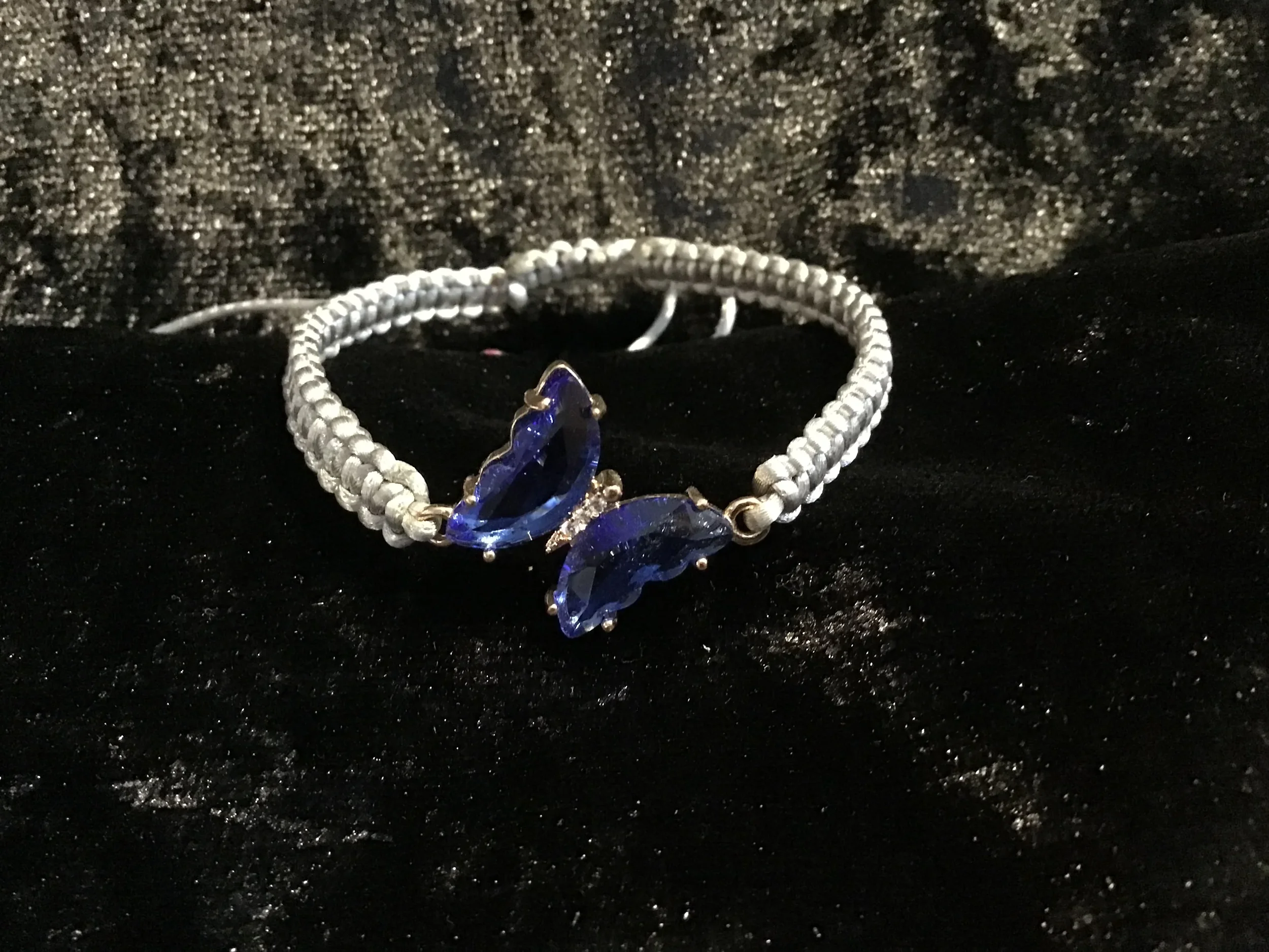 Macrame Bracelet with Crystal Butterfly Centerpiece