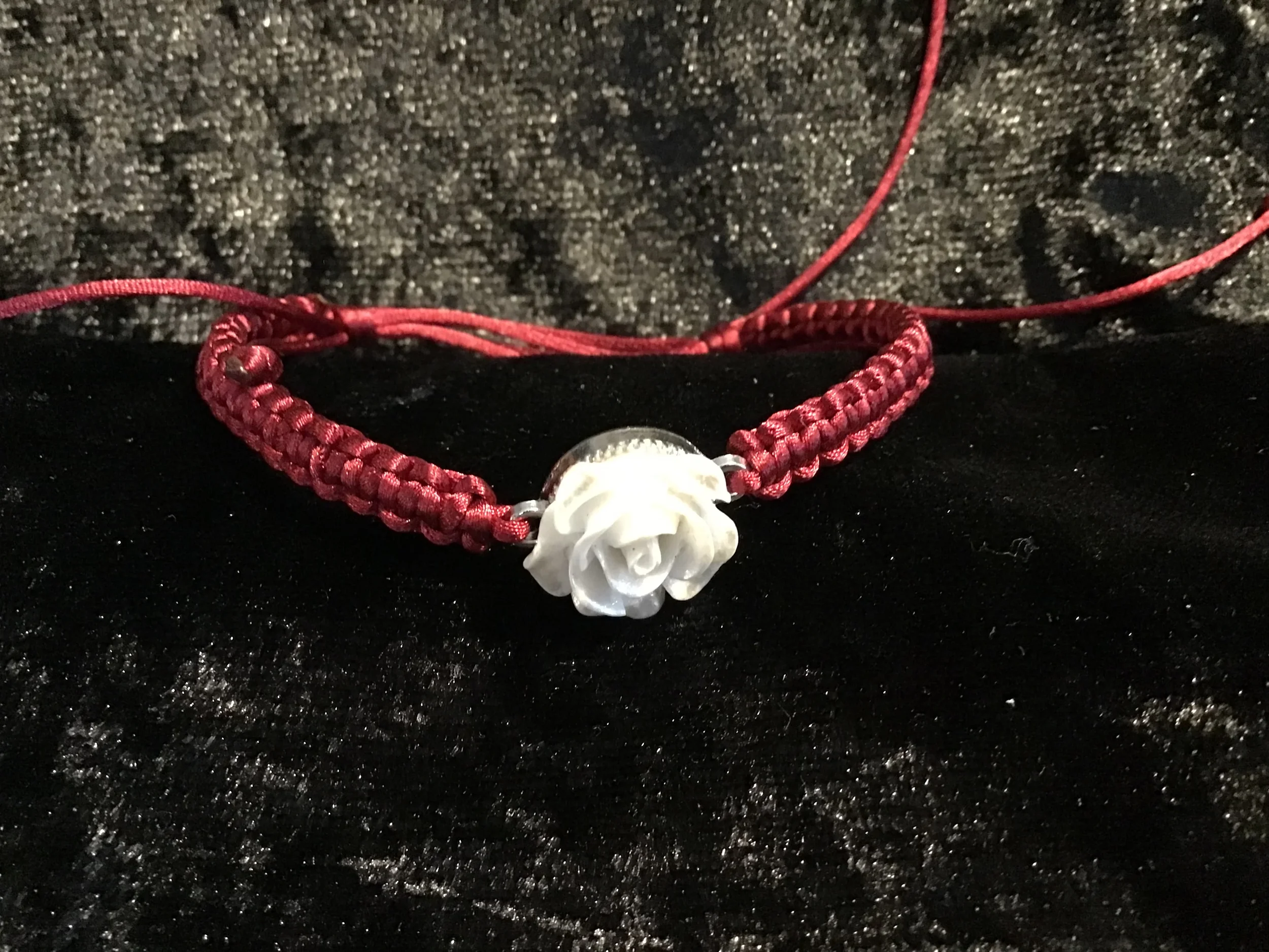Handmade Macrame Bracelet with Rose Centerpiece