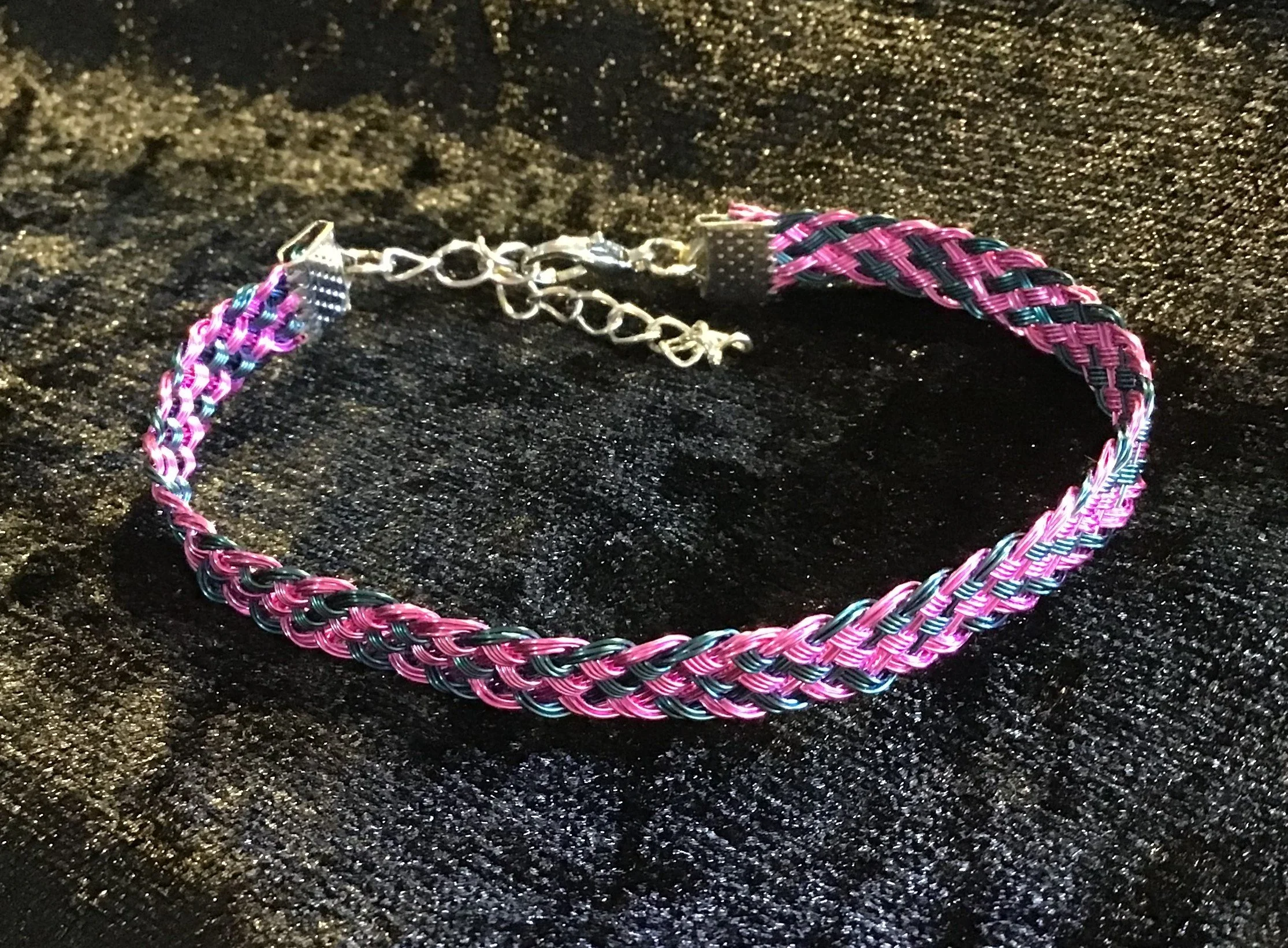 Hand woven wire Kumihimo adjustable colored bracelet.