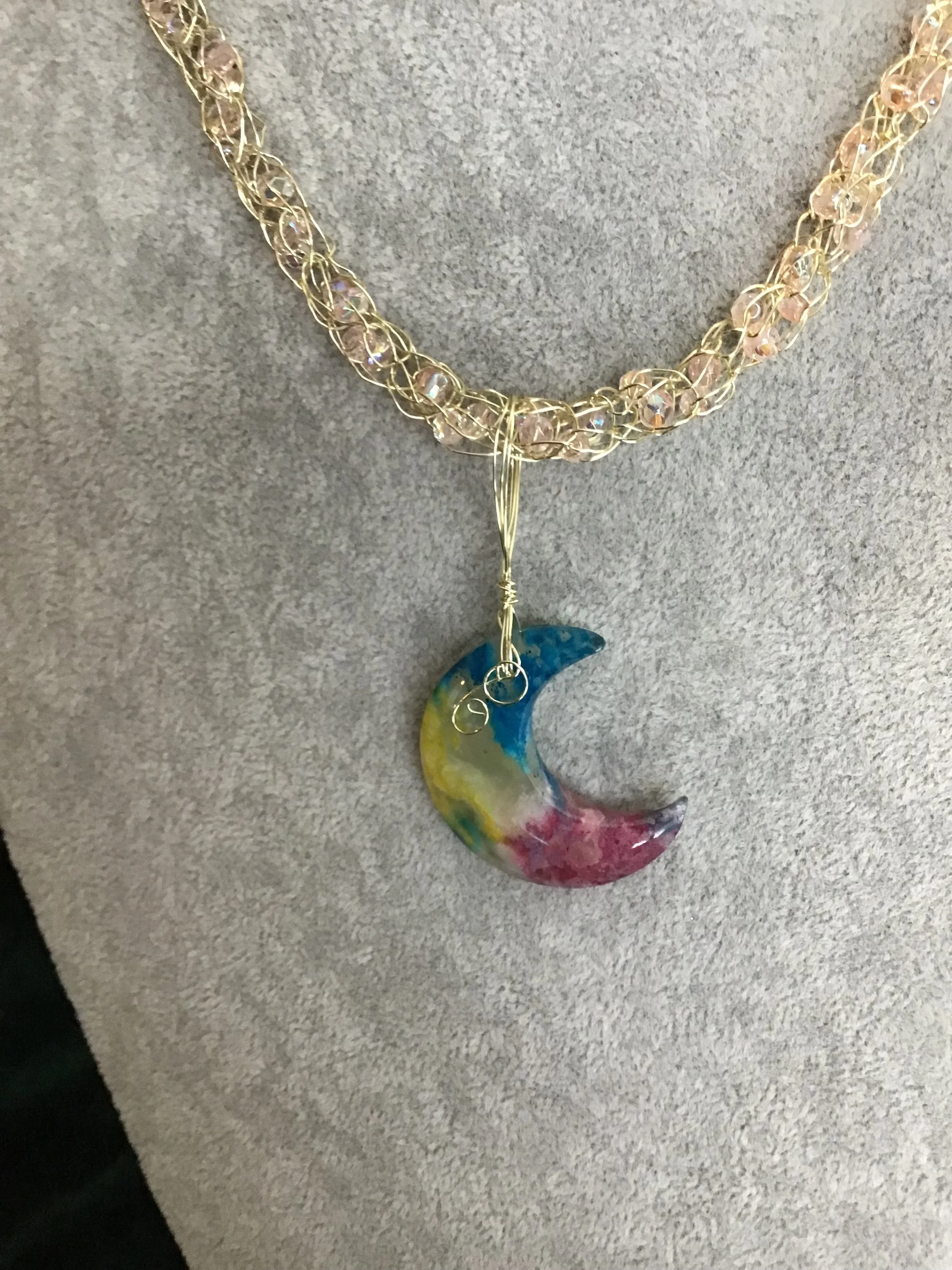 Handmade necklace chain with Rainbow Agate gemstone pendant