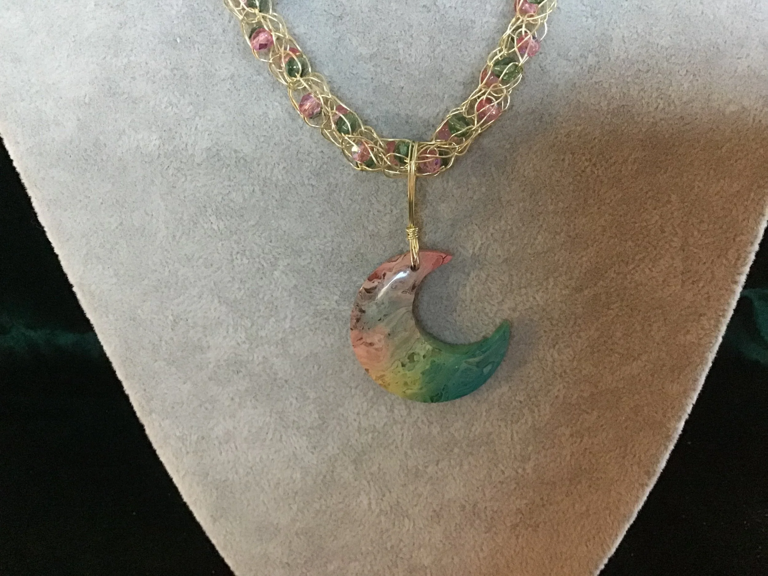 handmade necklace chain with Rainbow Agate gemstone pendant