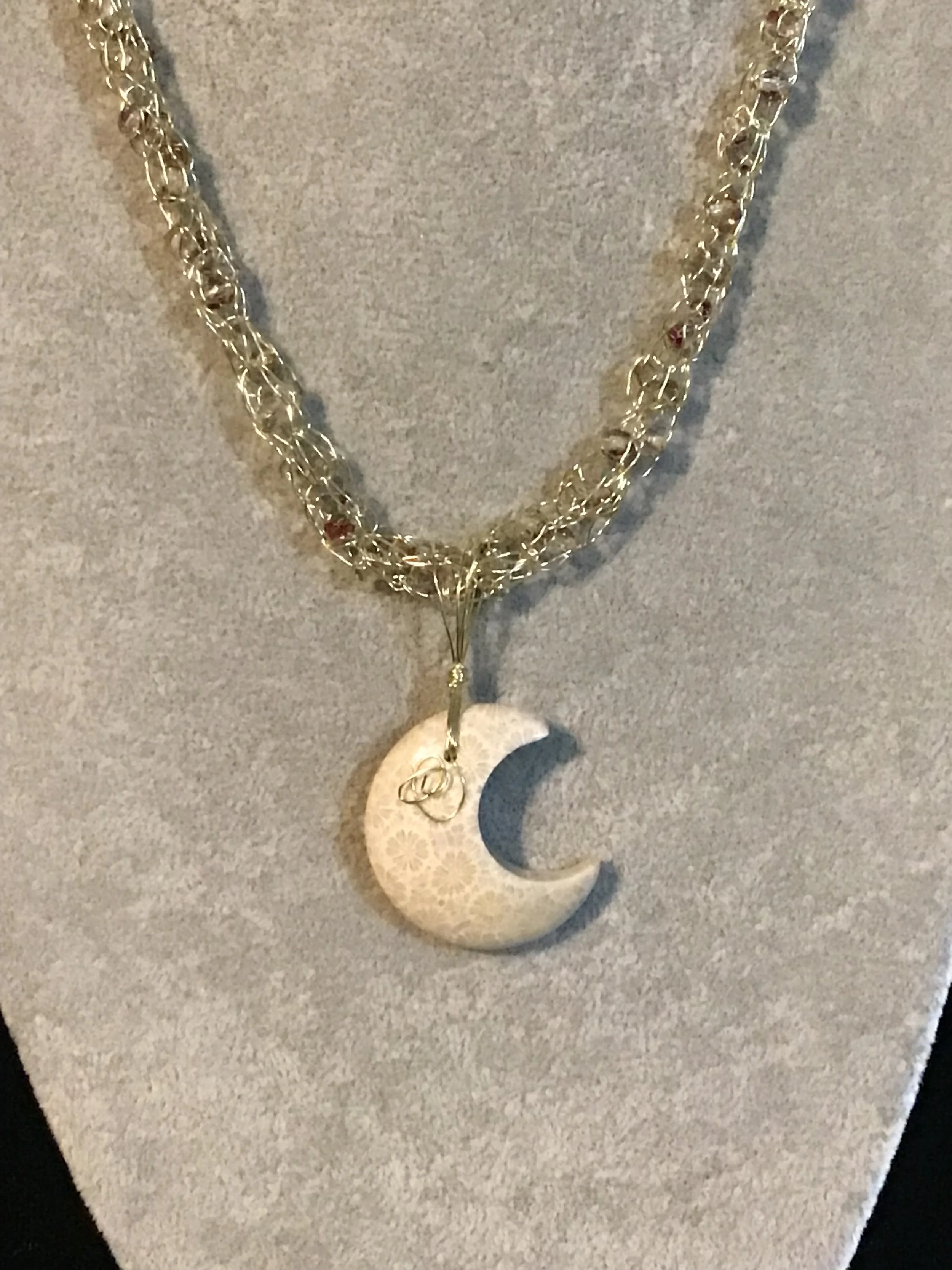 Handmade necklace chain with Fossil gemstone pendant
