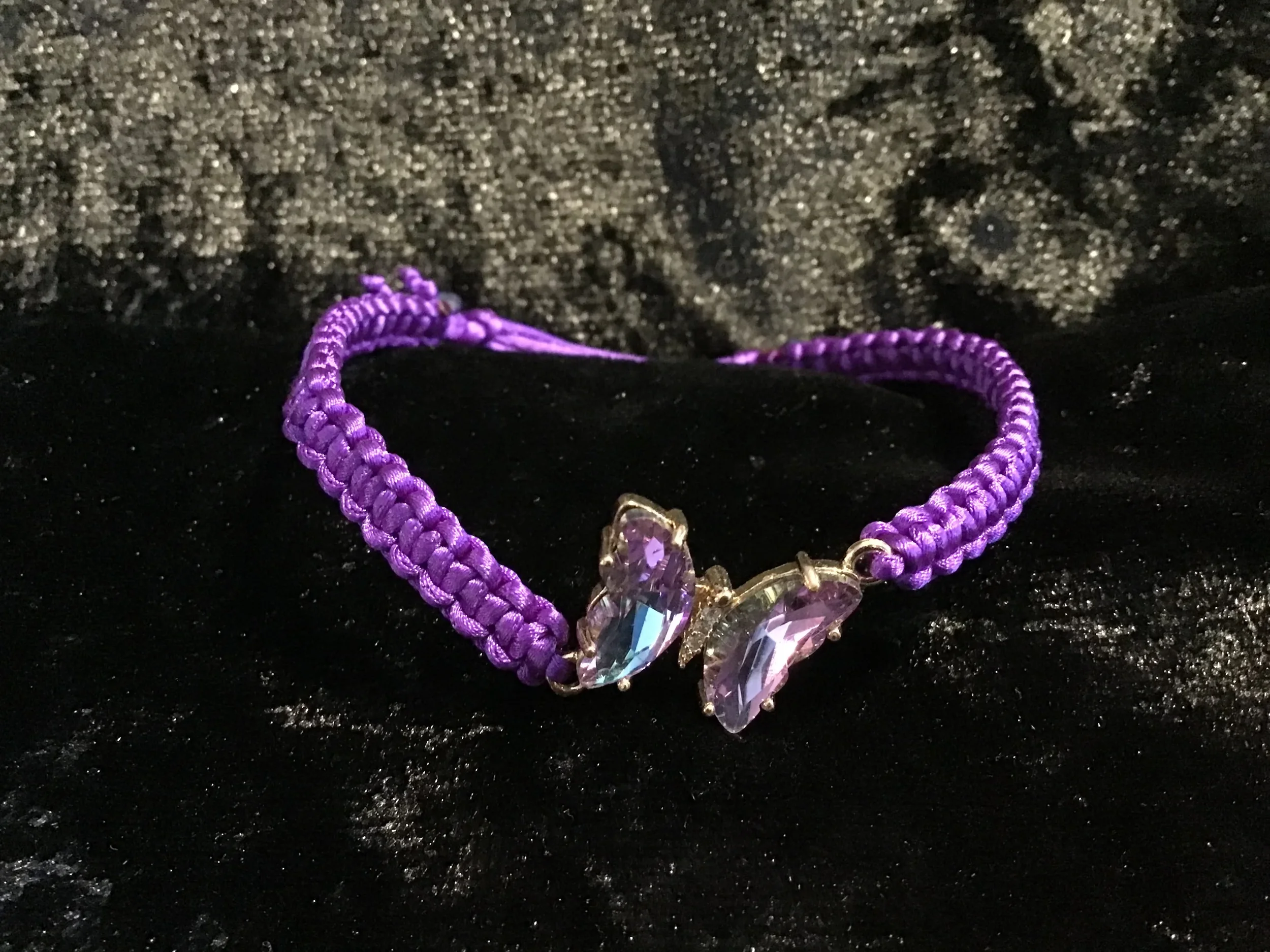 Macrame Bracelet with Crystal Butterfly Centerpiece