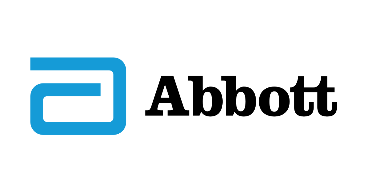 Abbott logo with a blue icon resembling a stylized lowercase 'a' and the word 'Abbott' in black text.