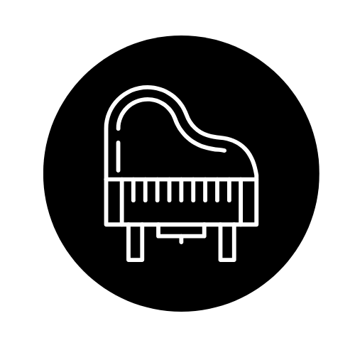 Icon of a grand piano with a black background.