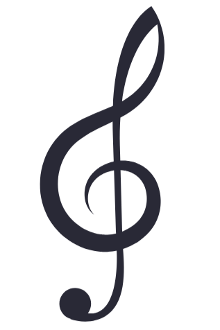 Gray treble clef symbol on a black background.