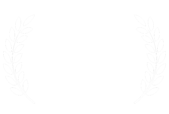 Laurel wreath surrounding a central emblem with a crown on top, all in white on a black background.