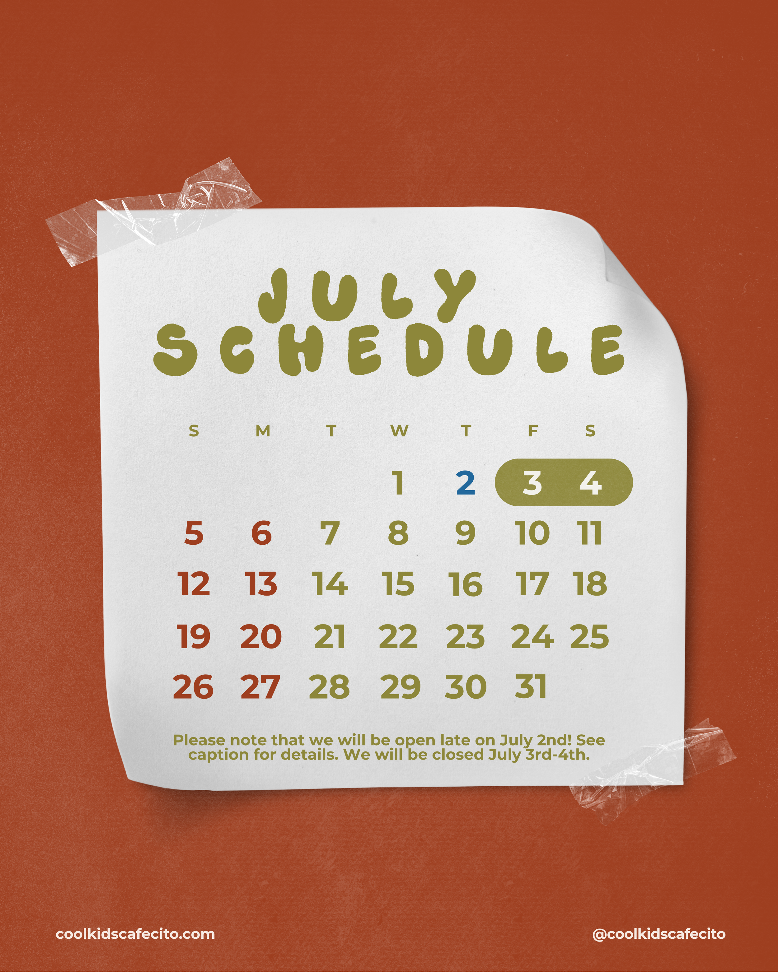 July Schedule