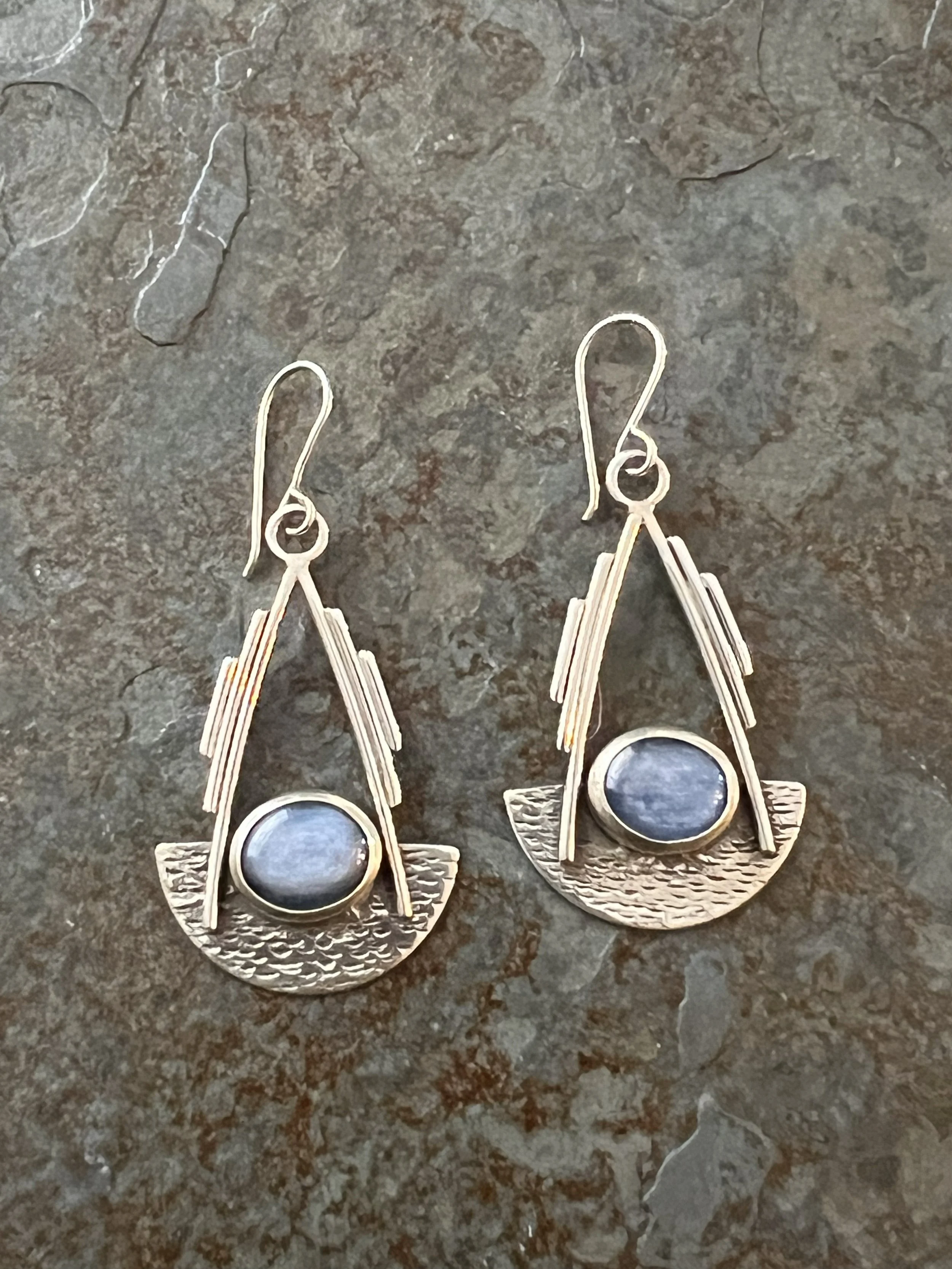 Blue Sapphire and Sterling Silver Earrings