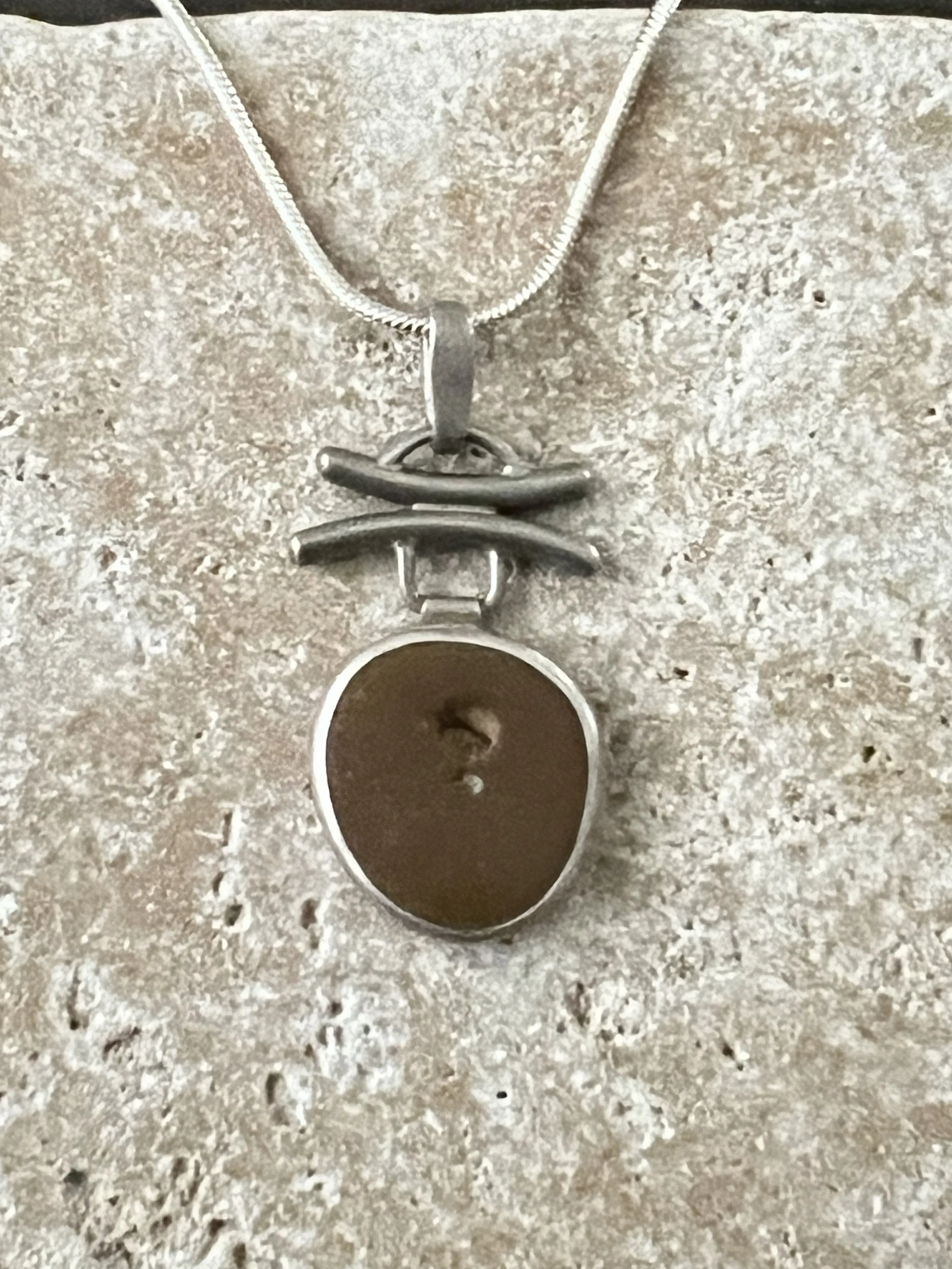 Natural Beach Stone and Sterling Silver Pendant