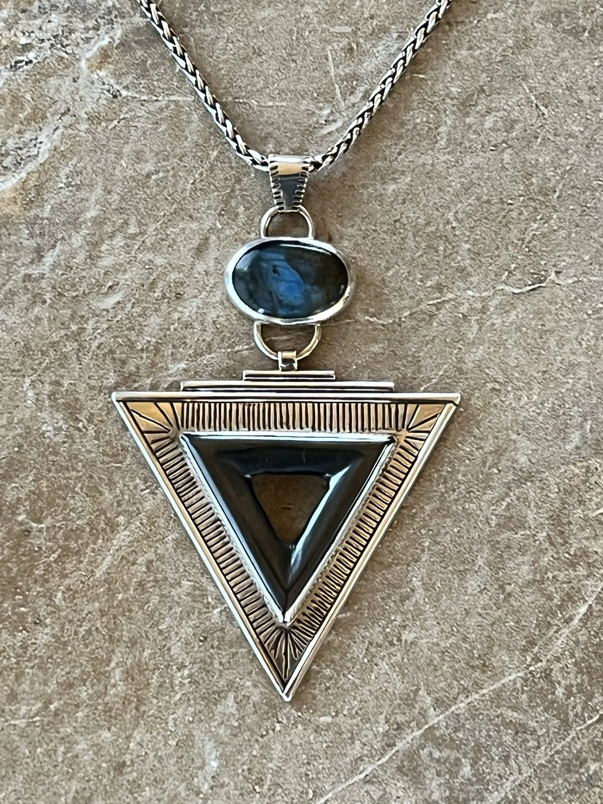 Hematite and Labradorite Sterling Silver Pendant