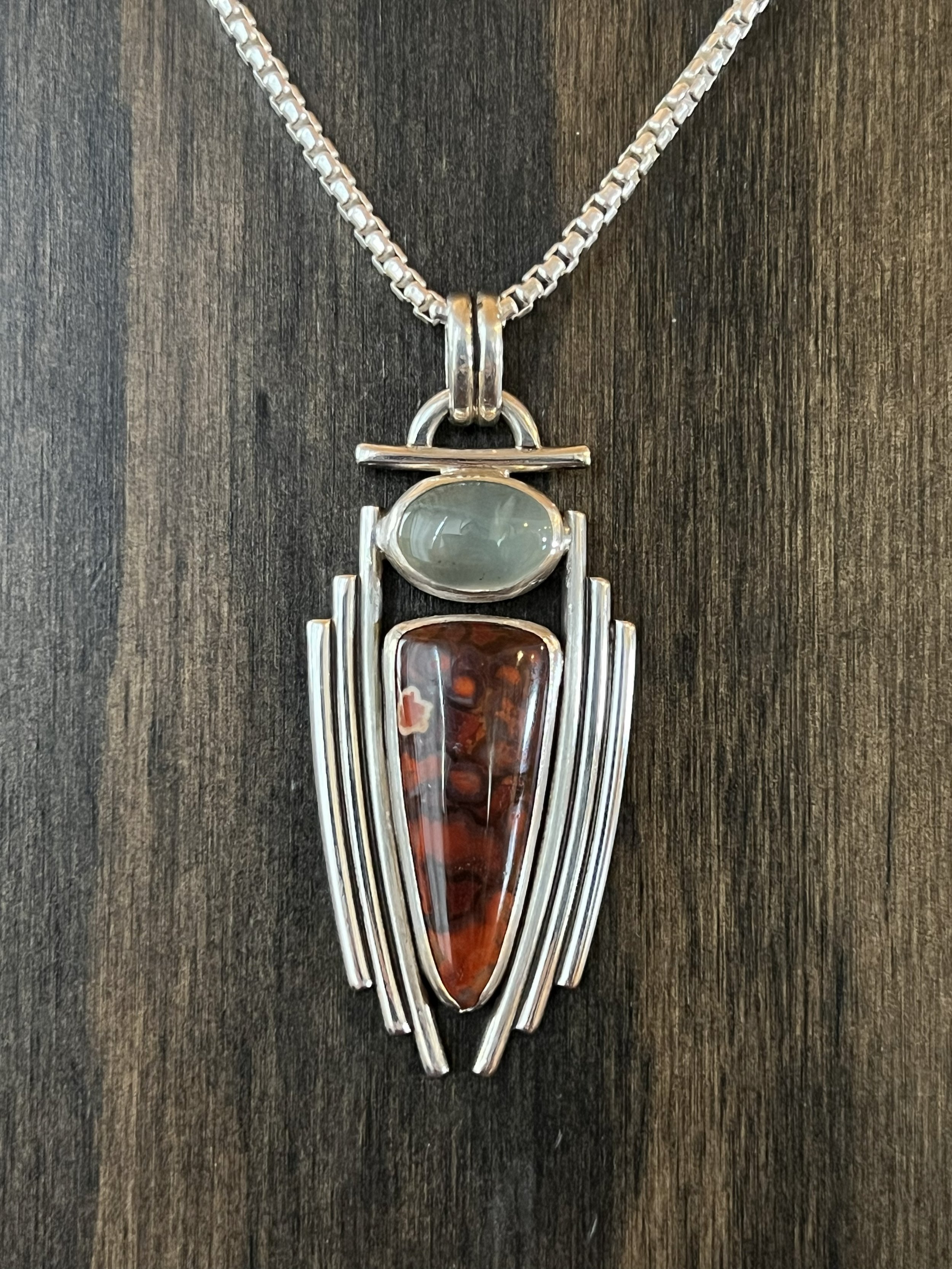 Red Jasper and Aquamarine Pendant