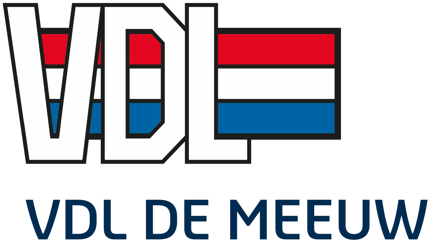 Logo met de letters 'VDB' en de Nederlandse vlag en de tekst 'VDL de Meuw' eronder.
