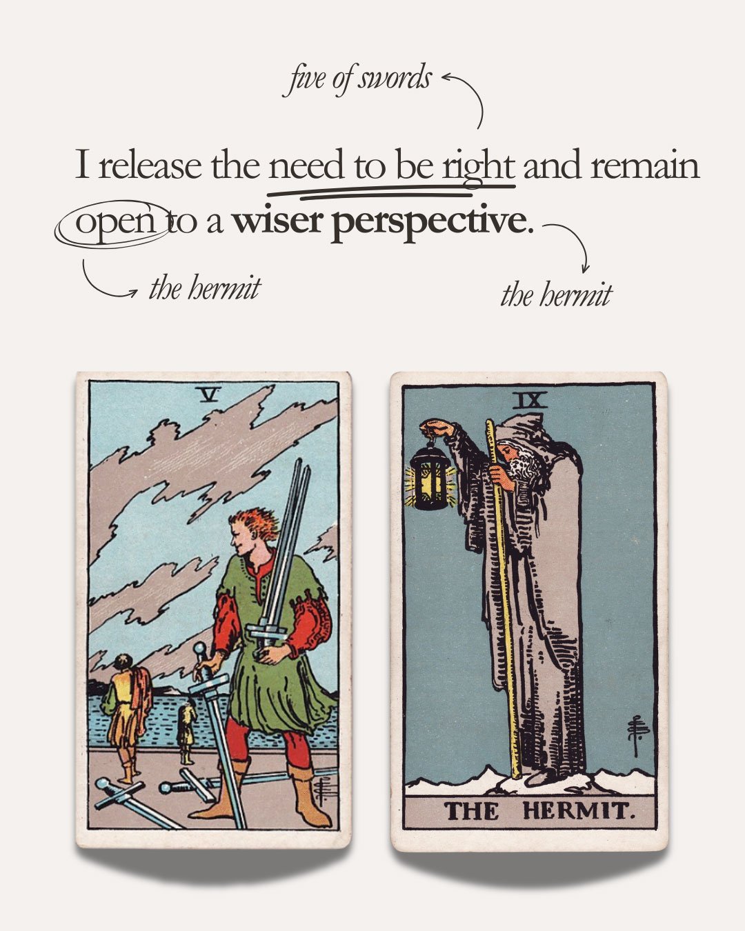 the tarot breakdown: five of swords + the hermit