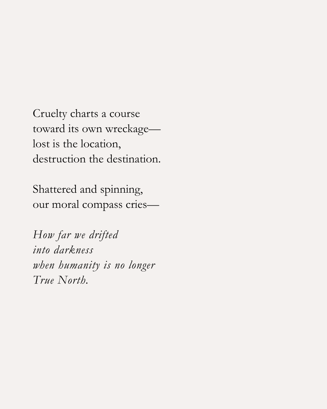 A page of a poem printed on a light gray background with black text, featuring a mix of regular and italicized fonts.