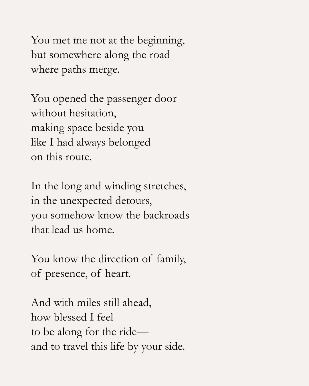 A poem about a journey and companionship, printed on a light-colored background with black text.