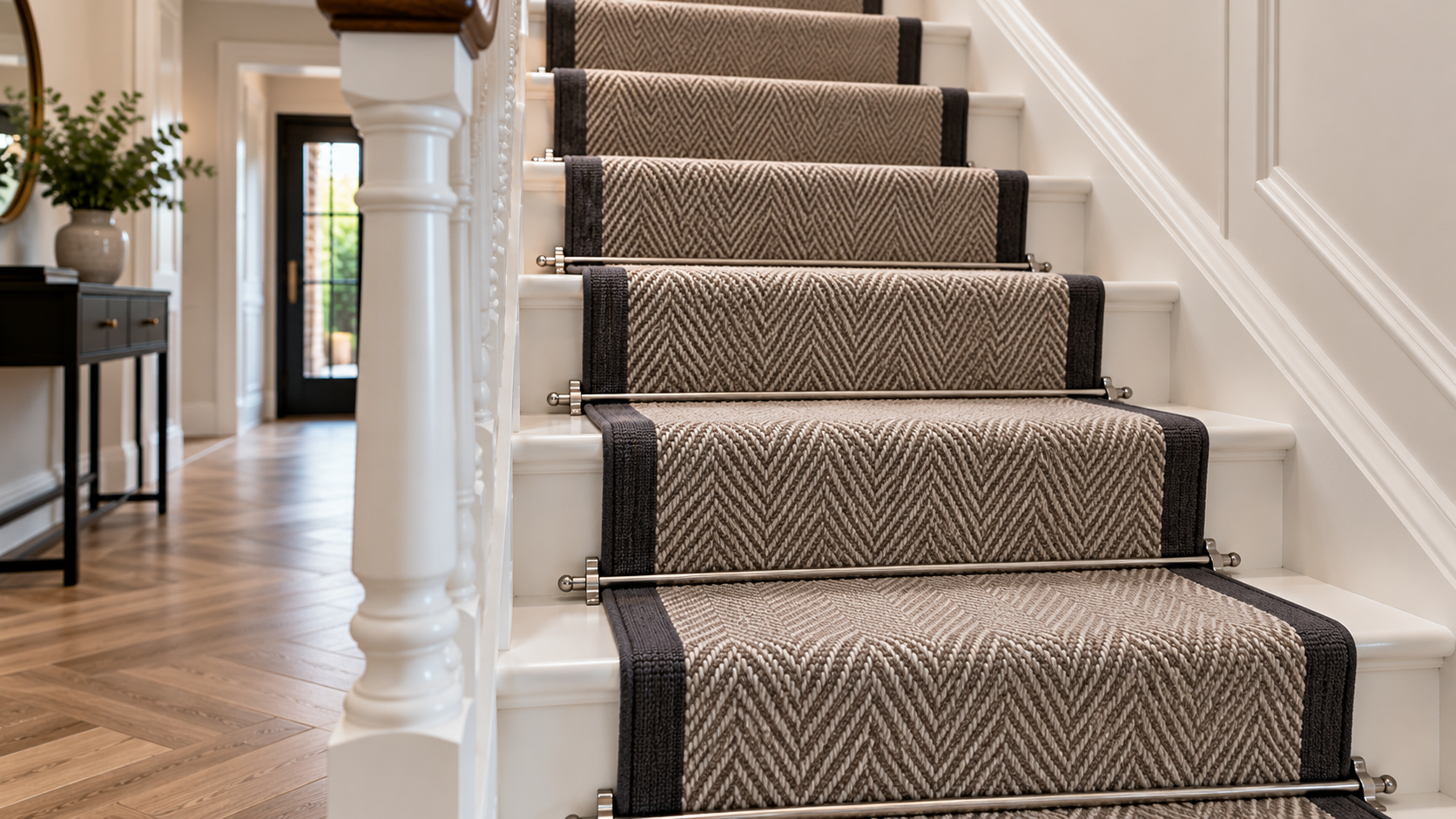 Elegant Staircase with Textured Runner.png