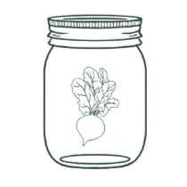 Illustration of a jar with a preserved beet inside.
