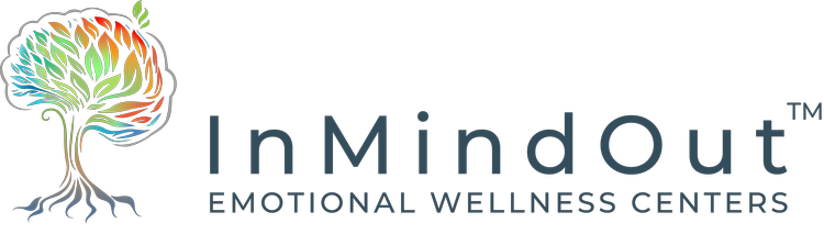 Logo for In Mind Out Emotional Wellness Centers featuring a colorful tree alongside the text.
