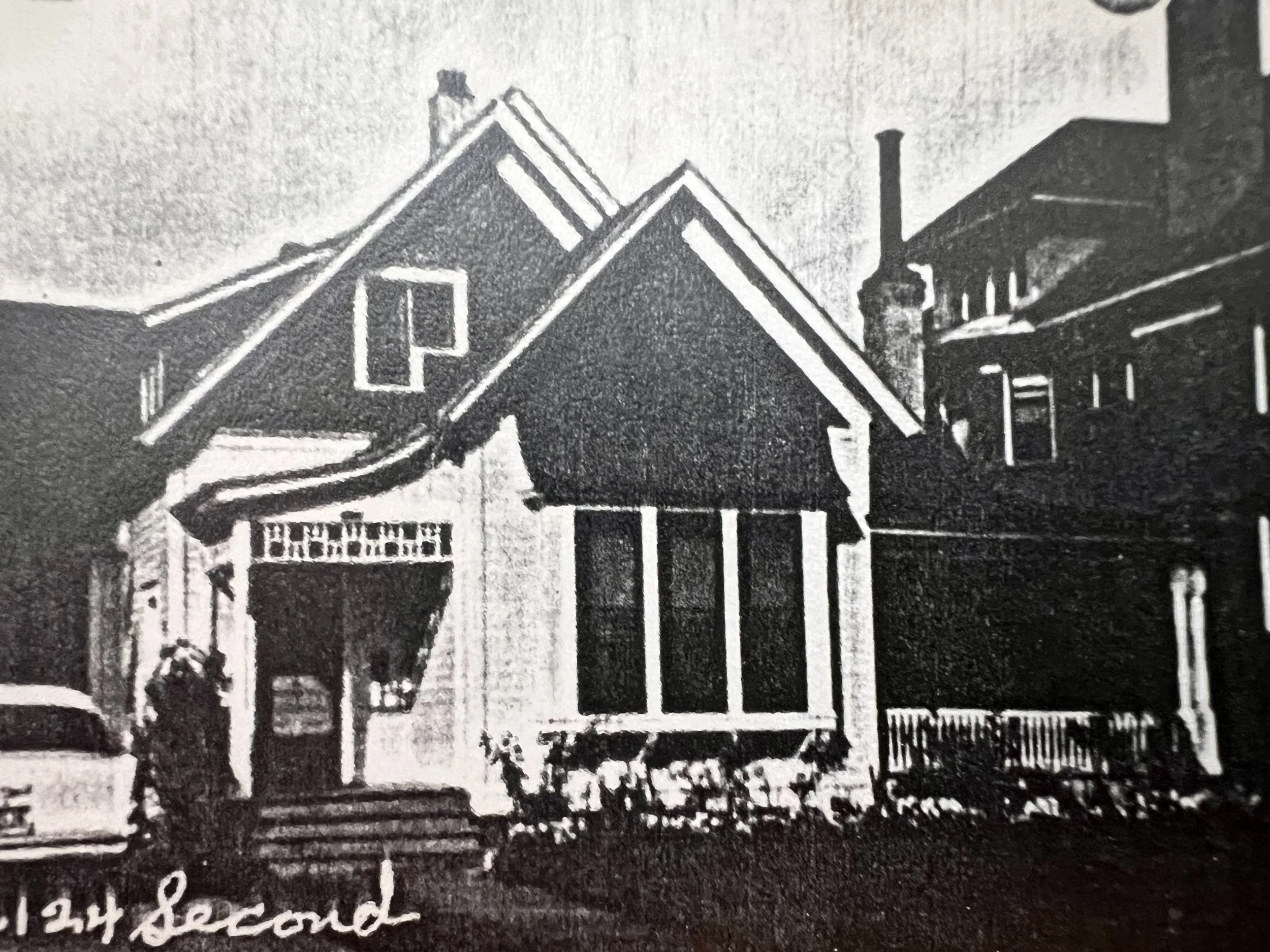 Black and white image of the First Fotheringham House from the 1960s