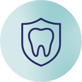 Icon of a tooth inside a shield, representing dental or oral health protection.
