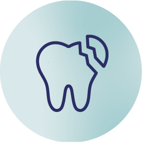 Line drawing of a tooth with a crack, representing a dental issue.