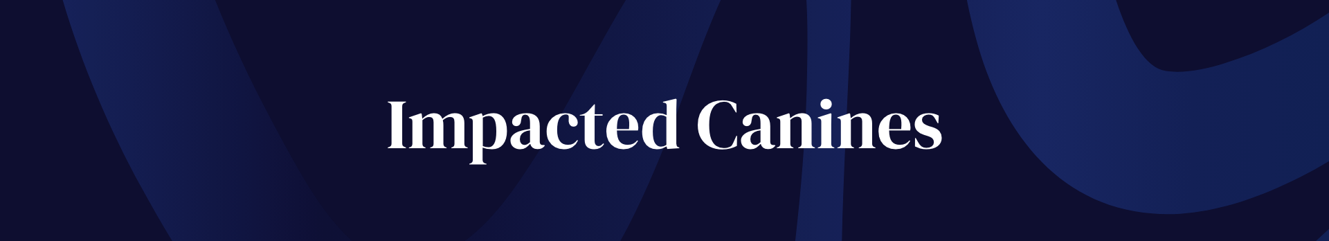 Title slide with dark background and abstract blue shapes, displaying the text 'Impacted Canines'.