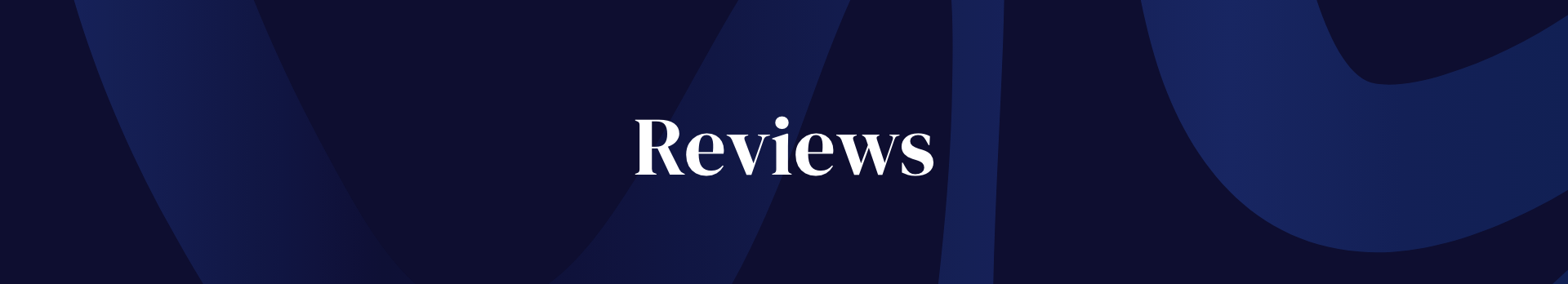 Dark blue background with the word 'Reviews' written in white centered text.