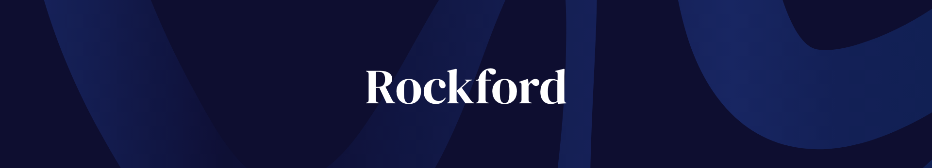 The image shows a dark blue background with the word 'Rockford' written in white in the center.