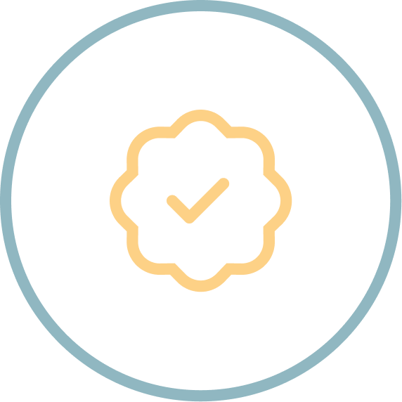 Checkmark inside a badge or seal, representing verification or approval.