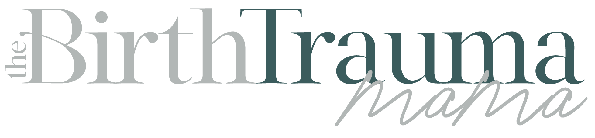 Text graphic reading 'the Birth Trauma mama' with stylized font and color variations.