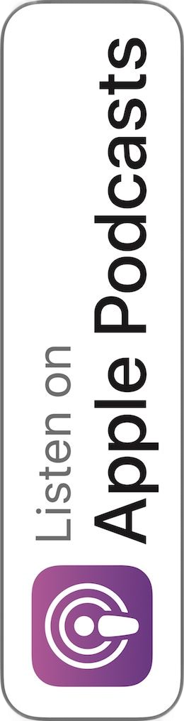 An advertisement for listening to Apple Podcasts, featuring the Apple Podcasts logo with a purple background and a white microphone icon.